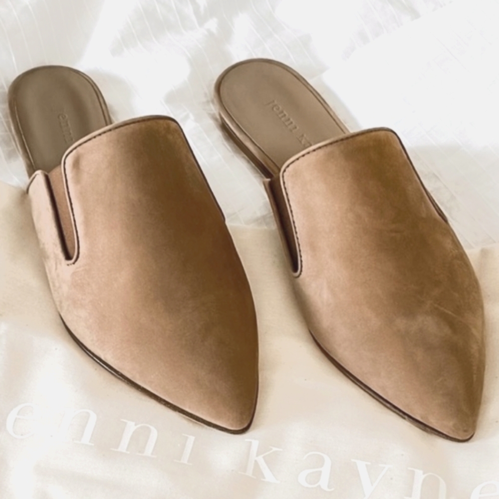 Jenni Kayne taupe almond toe oiled leather mules 37